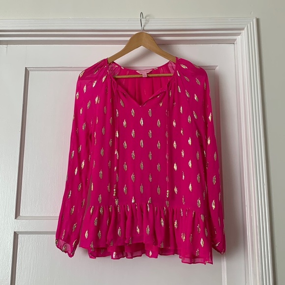 Fuchsia Lilly Pulitzer Tensley Silk Blouse - Picture 2 of 7